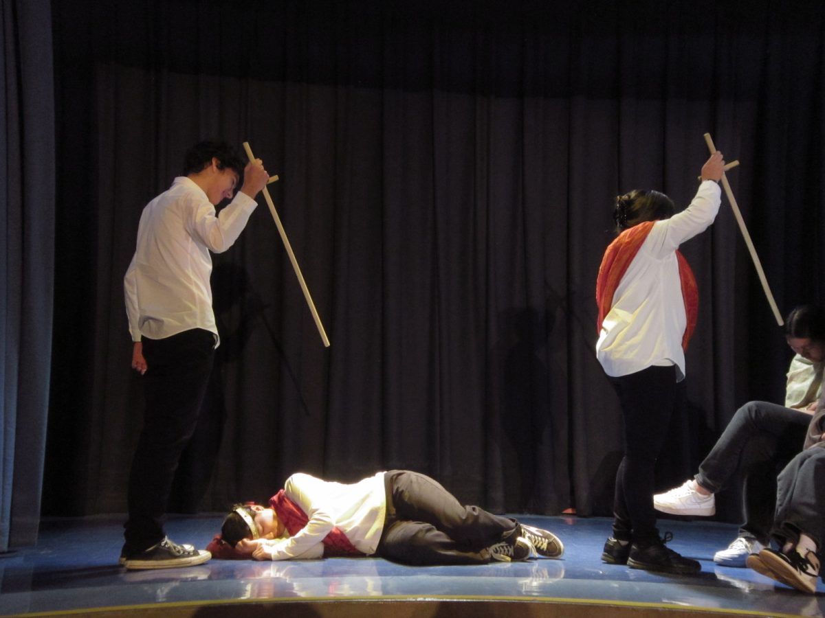 Antonio, played by Sean Ohanesian and Sebastian, played by Itzeli Cervantes ready their swords in a plot on kill the king and company.